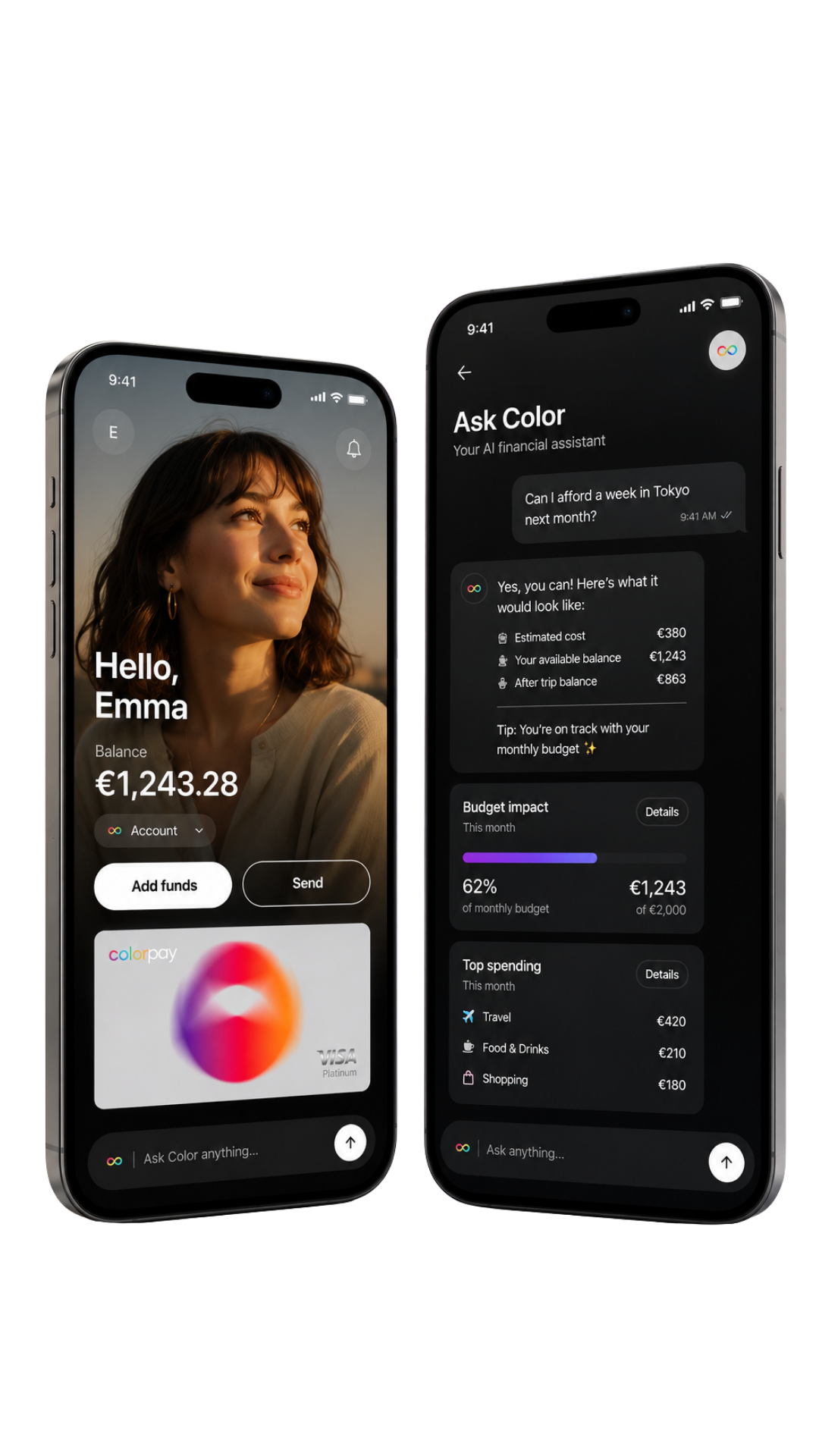 Color app AI insights on two phones