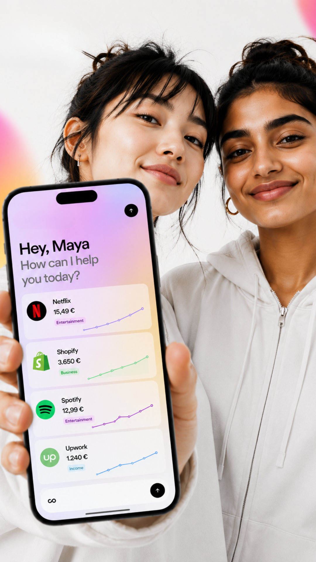 Two friends holding phone with recap
